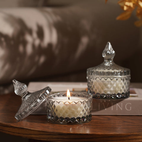 Set of 2 - Grey Glass Wax Filled Jars with Handle - Small
