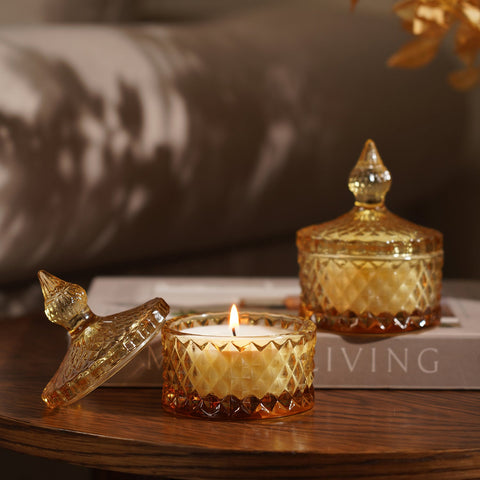 Set of 2 - Brown Glass Wax Filled Jars with Handle - Small