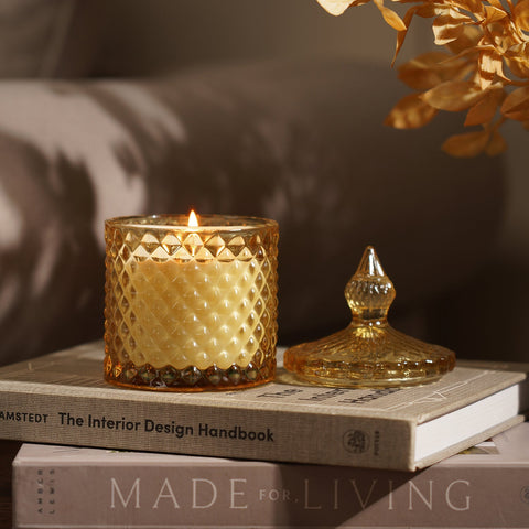 Brown Glass Wax Filled Jar With Handle - Medium