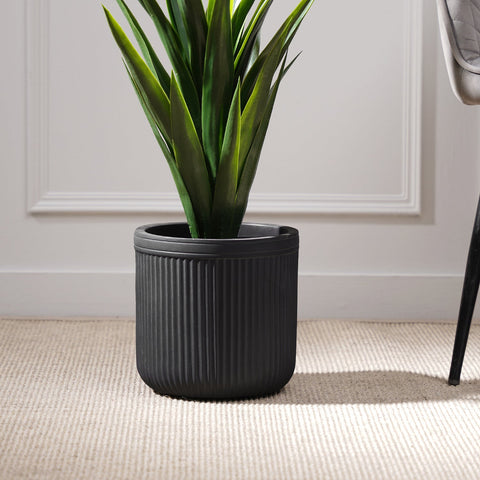 Black Vertical Ribbed Polyfibre Clay Pot Small
