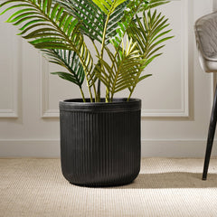 Black Vertical Ribbed Polyfibre Clay Pot Medium