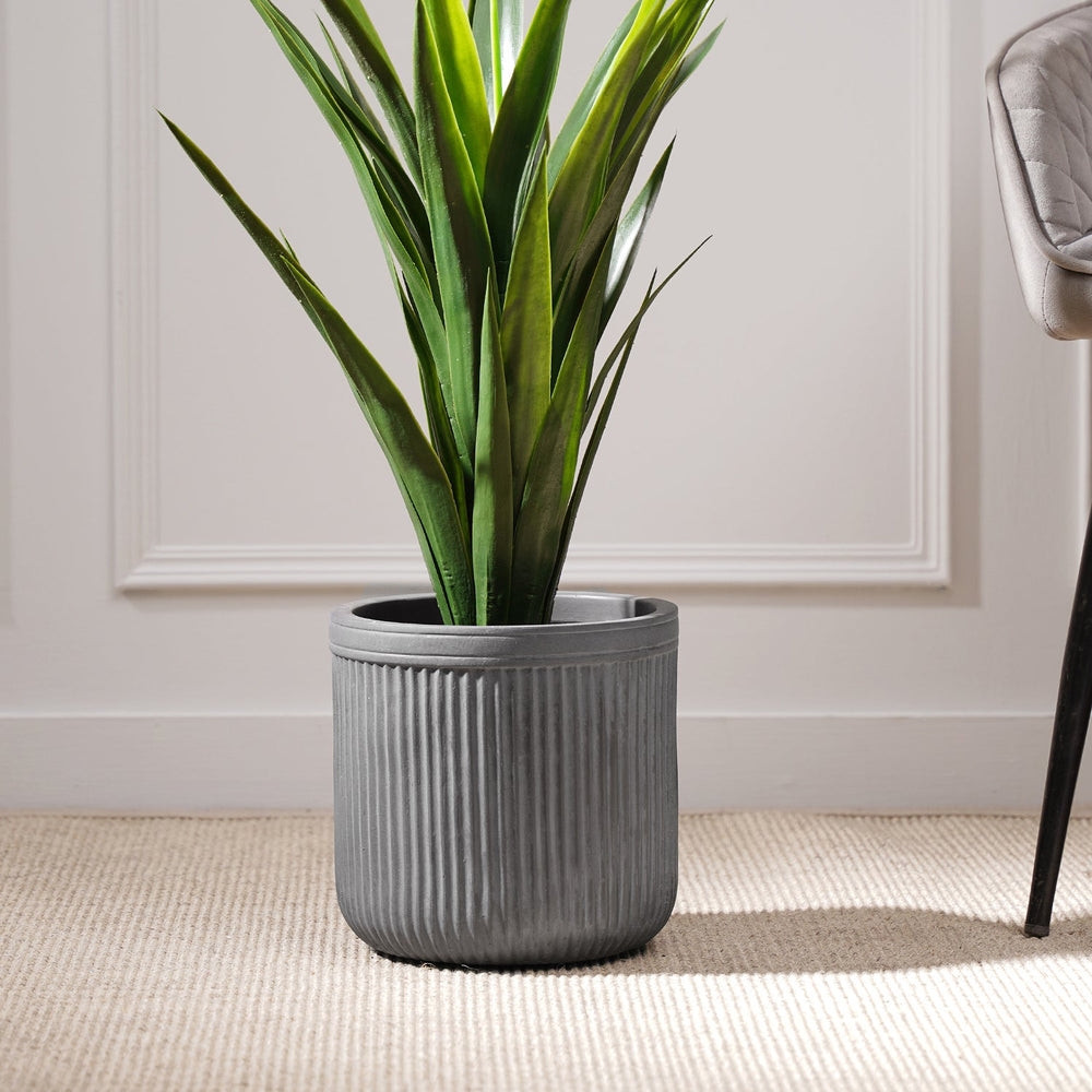 Grey Vertical Ribbed Polyfibre Clay Pot Small