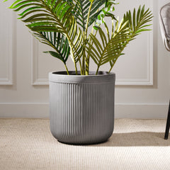 Grey Vertical Ribbed Polyfibre Clay Pot Medium