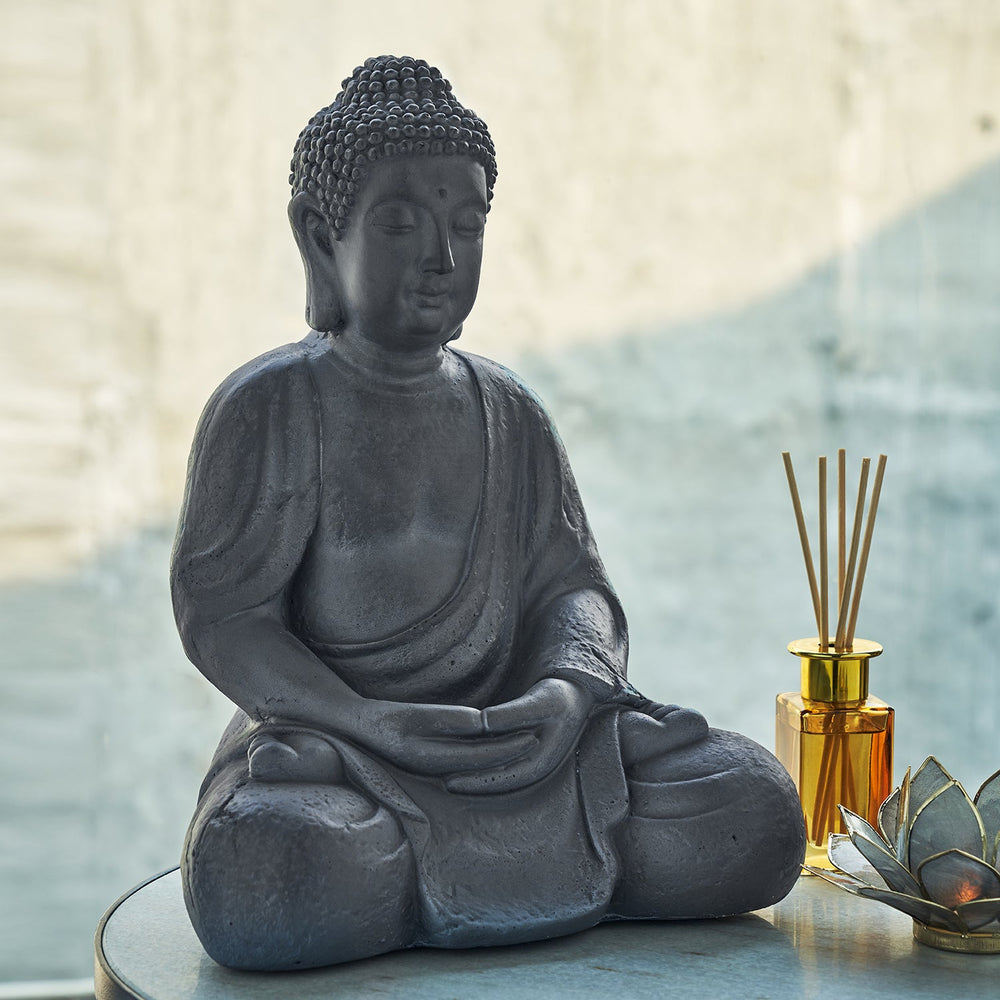 Grey Polyfibre Sitting Buddha Figurine