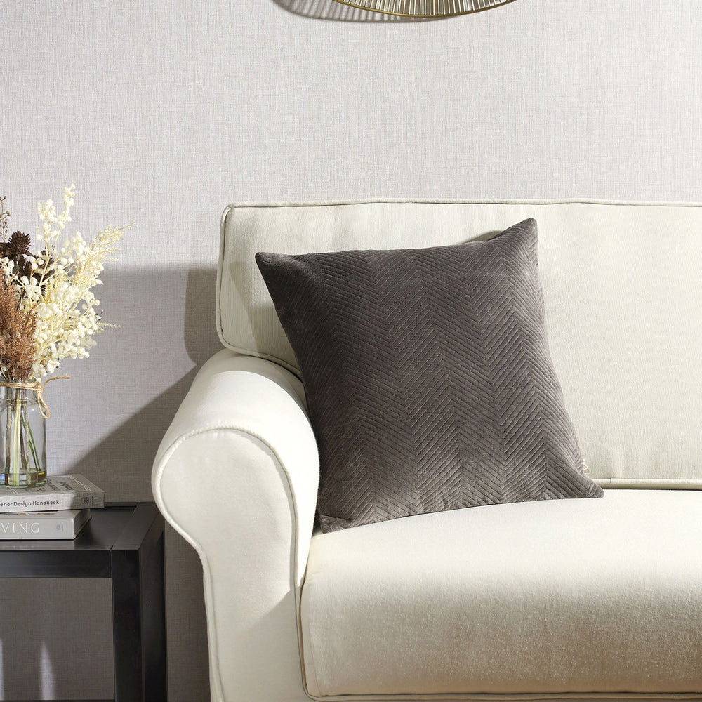 Herringbone Quilted Charcoal Cushion Cover
