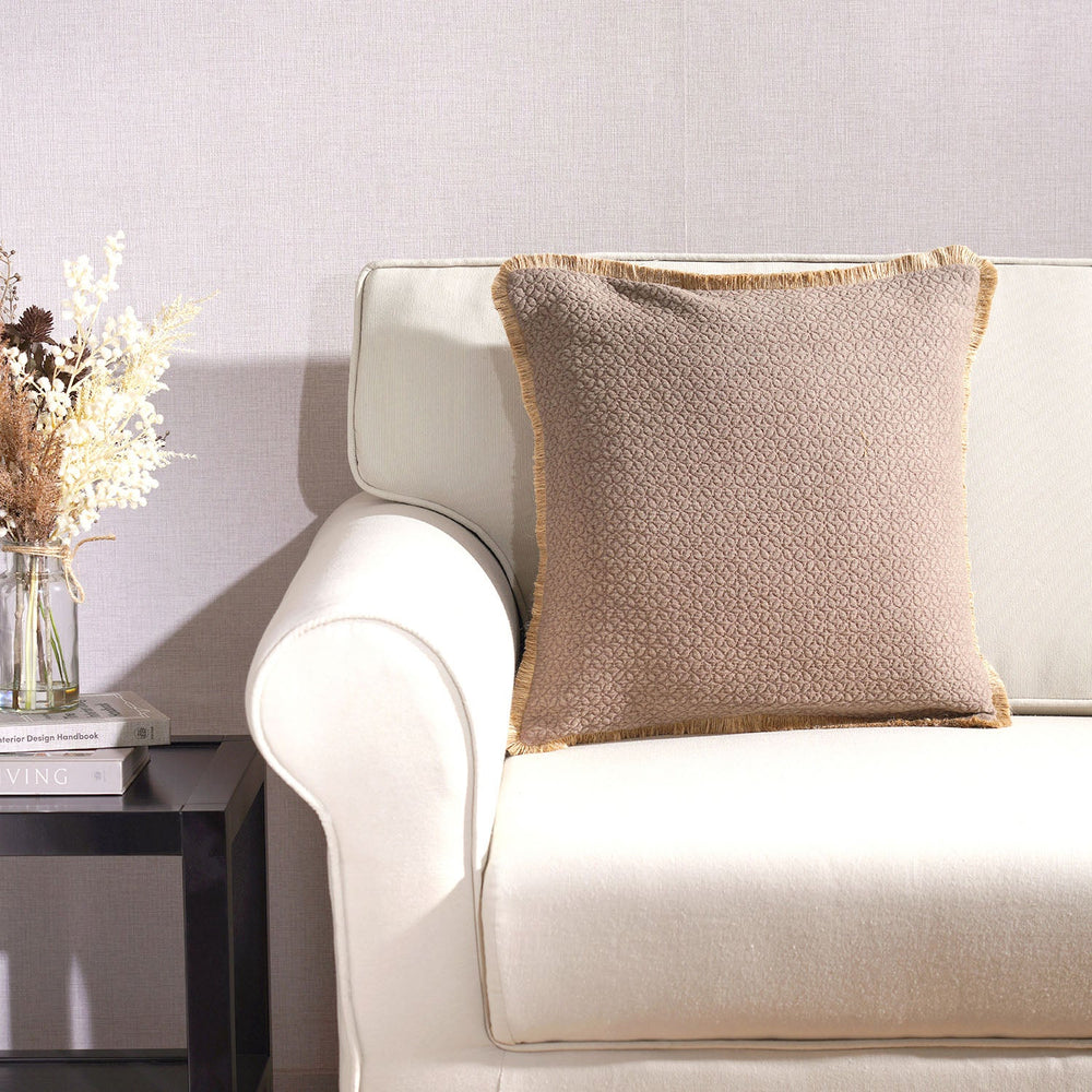 Stone Washed Jacquard Beige Cushion Cover