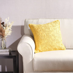 Yellow Floral Embroidered Square Cotton Cushion Cover