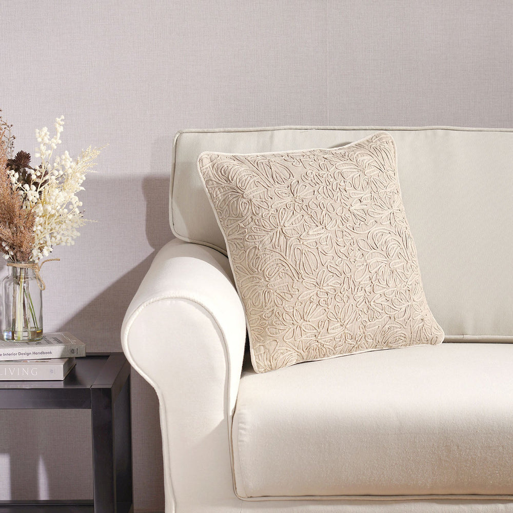 Beige Embroidered Square Cushion Covers