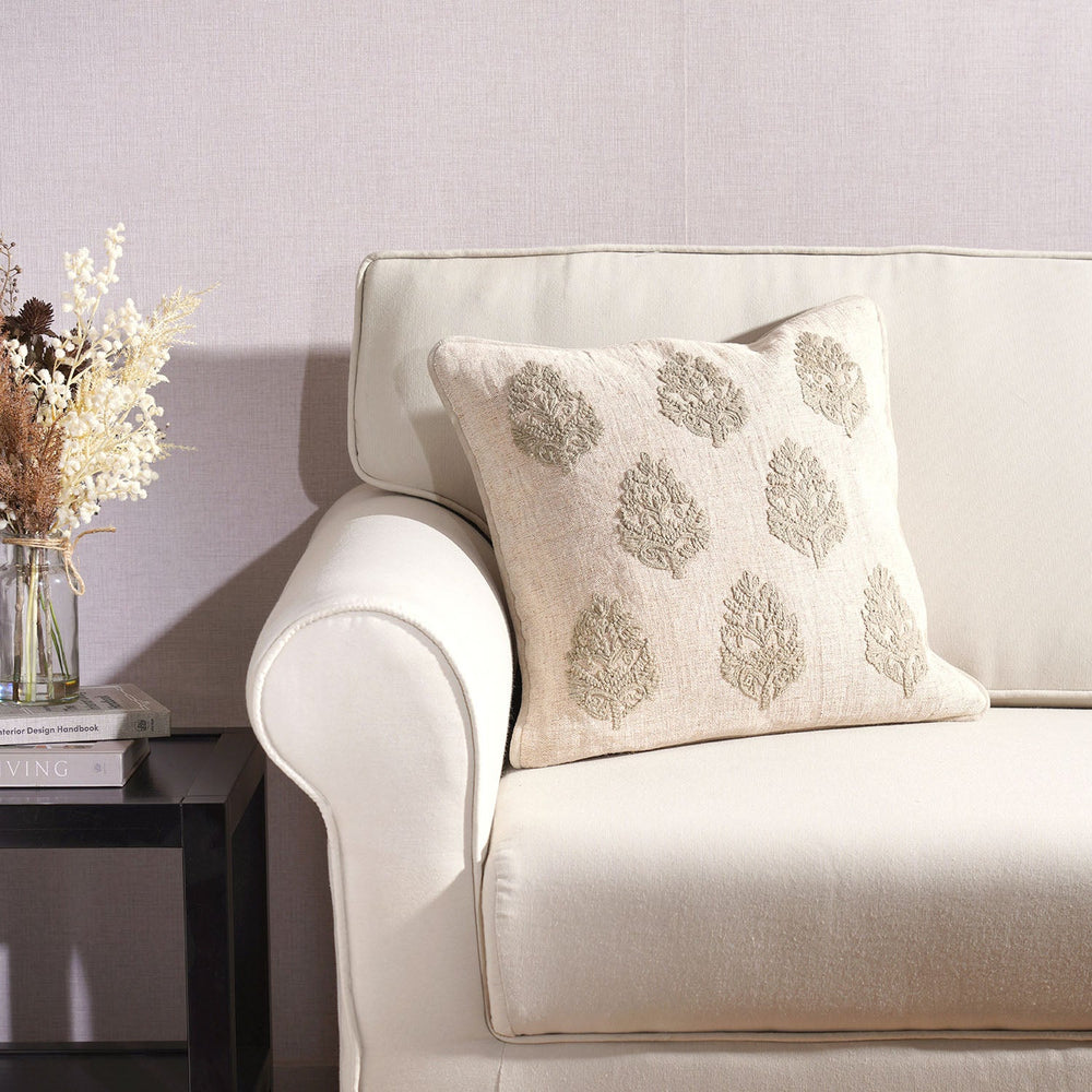 Beige Embroidered Square Cushion Covers