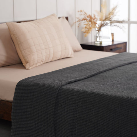 Charcoal Woven Metalass Jacquard Double Bed Quilt