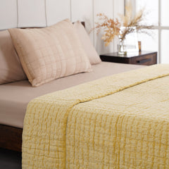 Yellow Hand Stitched Superfine Velvet Double Bed Quilt