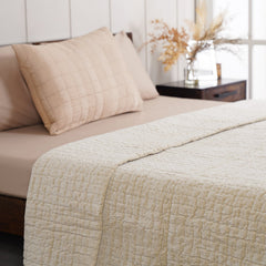 Beige Hand Stitched Superfine Velvet Double Bed Quilt