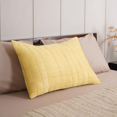 Yellow Hand Stitched Vegan Silk Sham