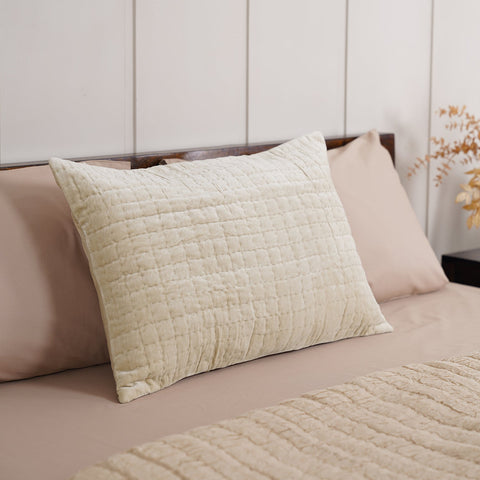 Beige Hand Stitched Superfine Velvet Sham