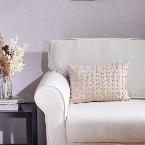 Stone Washed Polled Embroidery Beige Cushion Cover