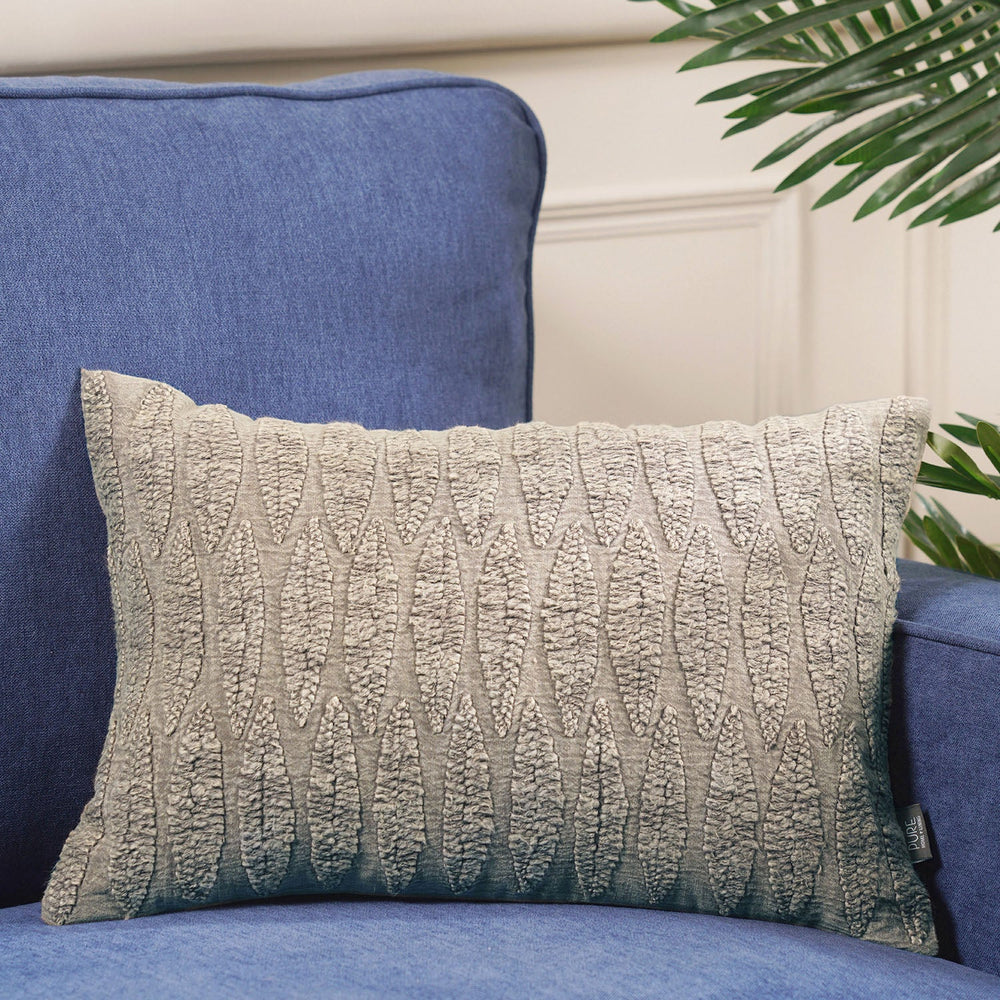 Leaf Embroidery Beige Cushion Cover