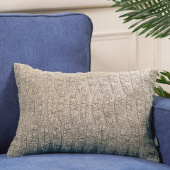 Leaf Embroidery Beige Cushion Cover
