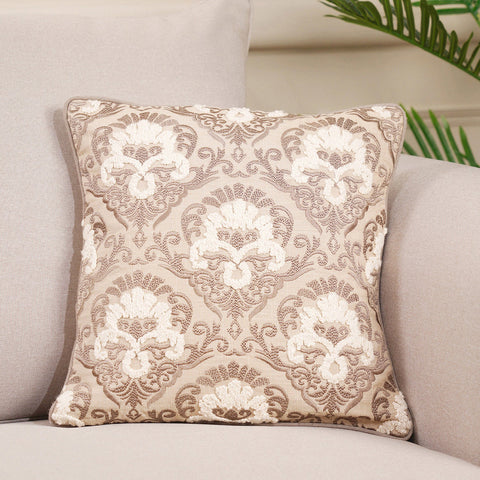 Embroidered Beige Cushion Cover