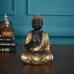 Black & Gold Polyresin Meditating Buddha