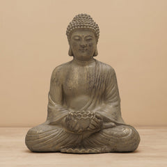 Grey Polyresin Sitting Buddha Sculpture With Tealight