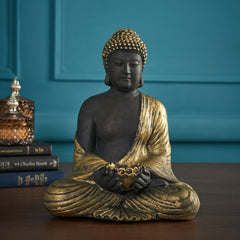 Black & Gold Polyresin Sitting Buddha With Tealight