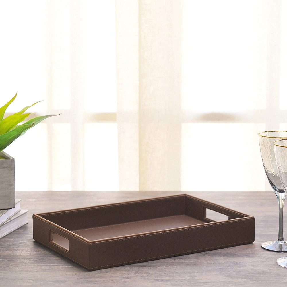 Rectangular Brown Pelle Serving Tray