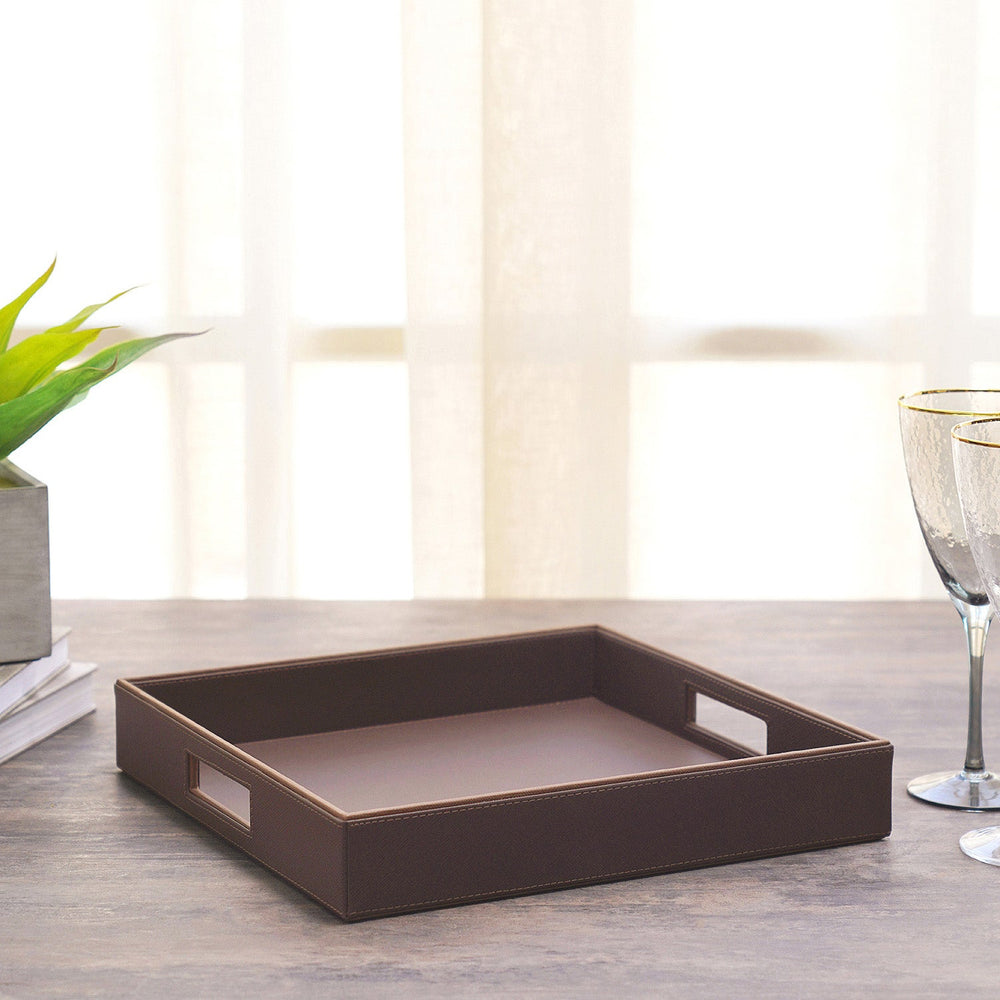 Square Brown Pelle Serving Tray