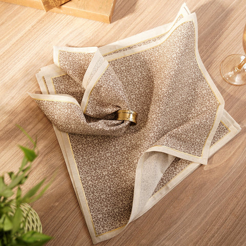 Set of 6 Beige Floral Print Table Napkins