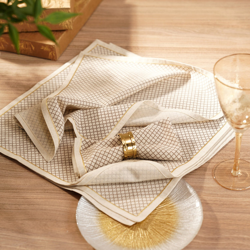 Set of 6 Beige Geometric Print Table Napkins