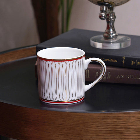 Set of 2 White Red Geometric Printed Porcelain Glossy Mugs