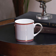 Set of 2 White Red Geometric Printed Porcelain Glossy Mugs