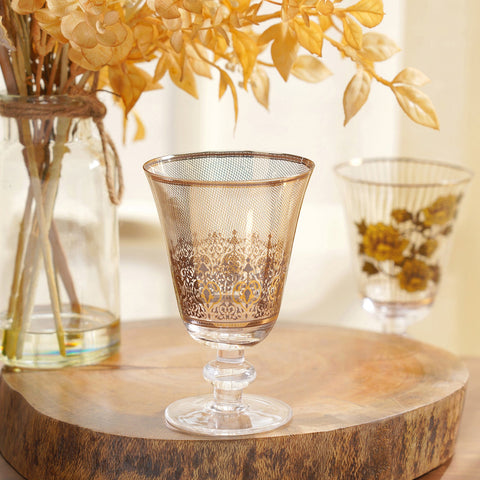 Set Of 4 Gold-Toned Grey Printed Wine Glass