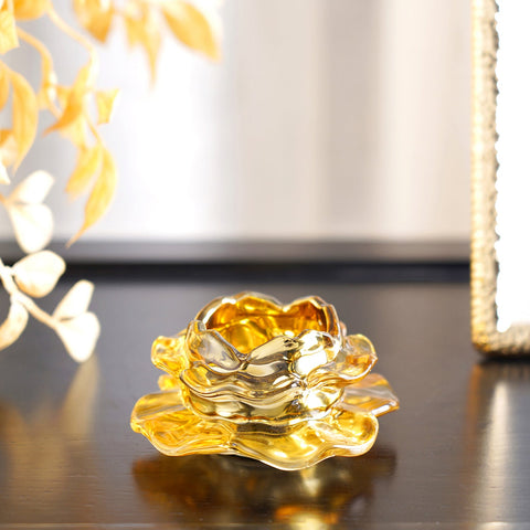 Set Of 4 Citrine Gold Floral T-Light Holder