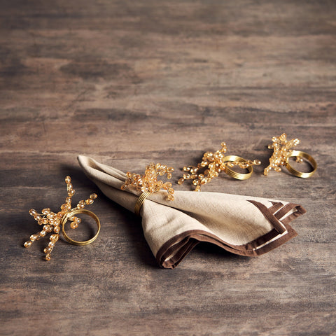 Set Of 4 Gold Beaded Napkin Rings Set