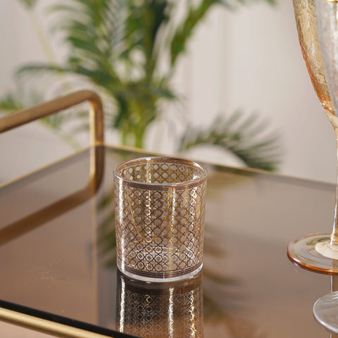 Set Of 4 Golden Glass Votive Holder With Grey Ring