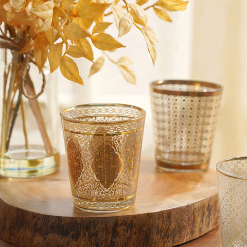 Set Of 4 Floral Design Golden And Grey Tumbler