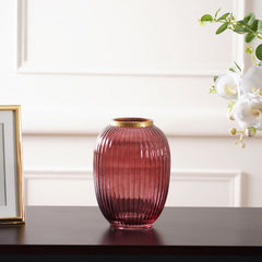 Ruby Red Ribbed Glass Vase