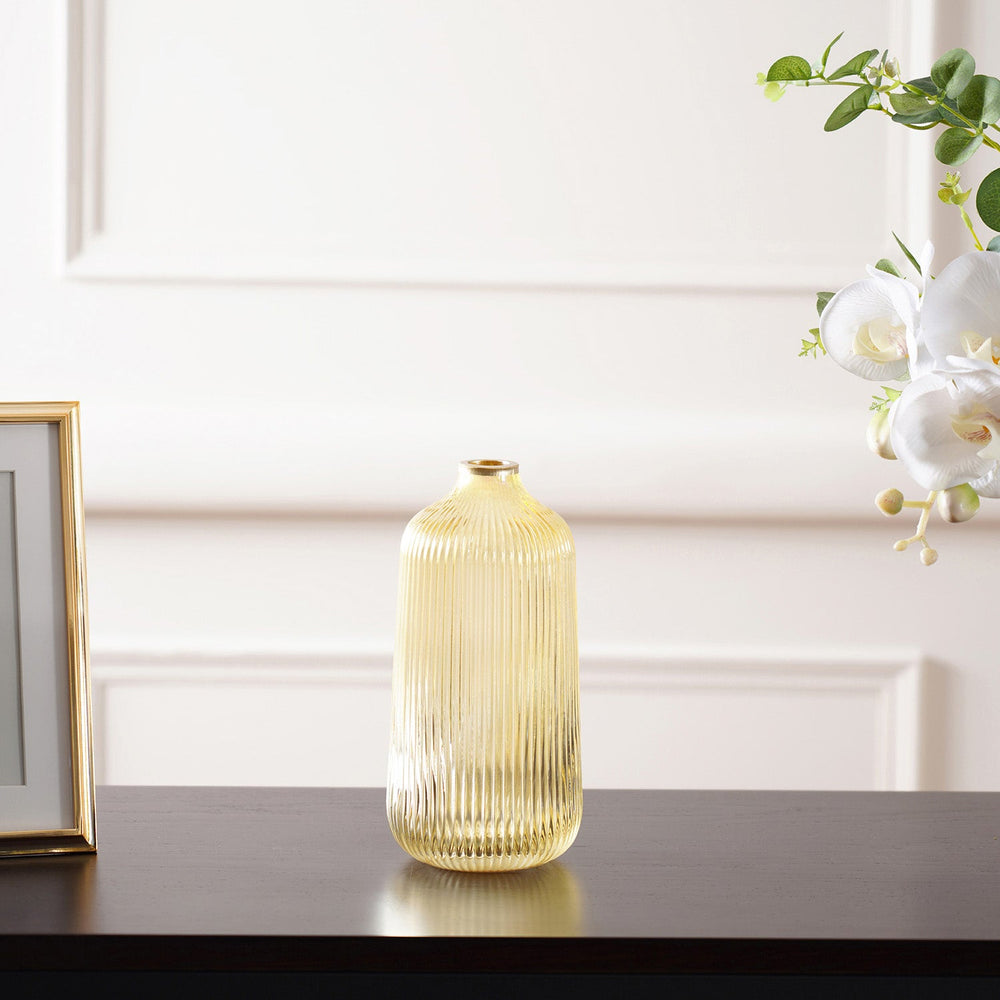 Citrine Gold Ribbed Glass Vase