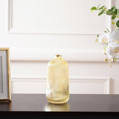 Citrine Gold Ribbed Glass Vase