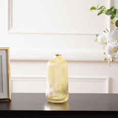 Citrine Gold Ribbed Glass Vase