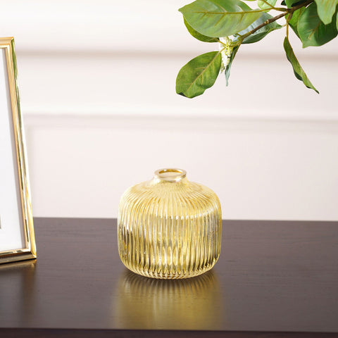 Citrine Gold Ribbed Glass Vase