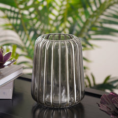Smoke Quartz Gold Ribbed Glass Vase