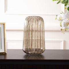 Smoke Quartz Gold Ribbed Glass Vase