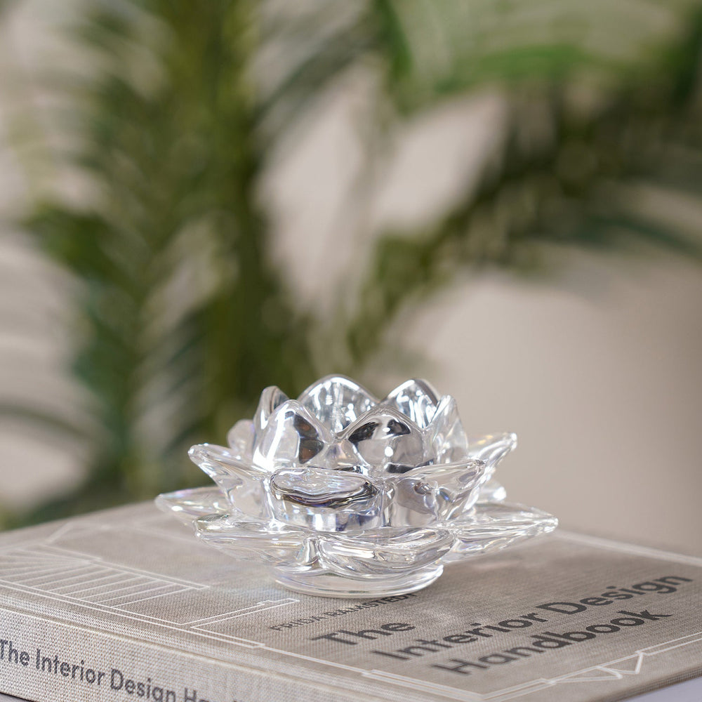 Set Of 4 Lotus Clear Tea Light Votive