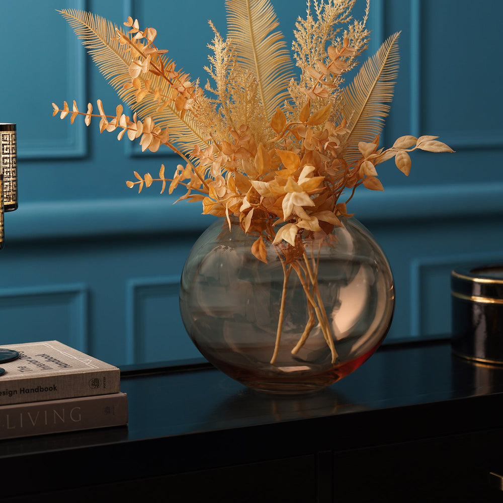 Gold Round Clear Glass Vase - Small