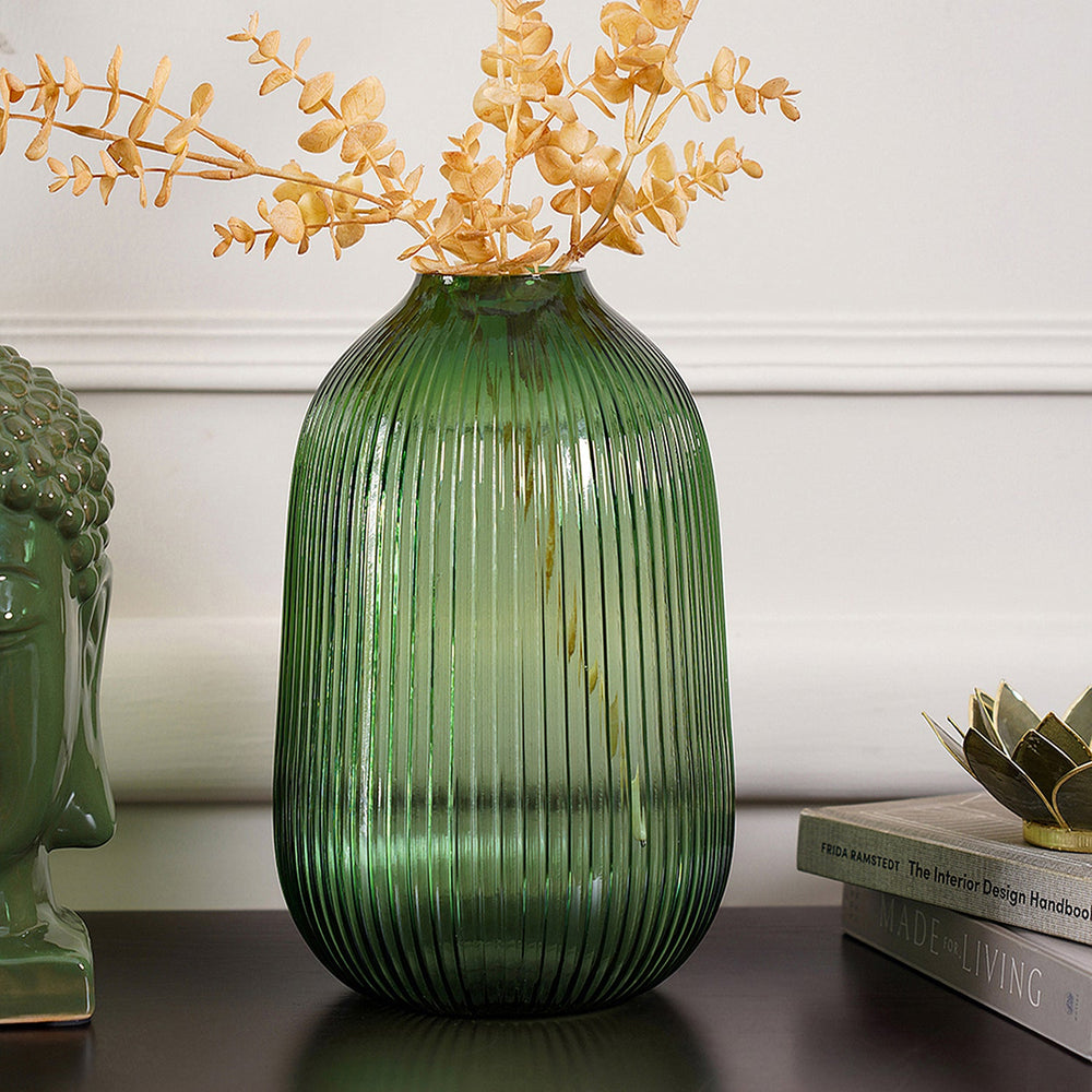 Emerald Green Large Ribbed Vase