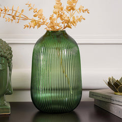 Emerald Green Large Ribbed Vase