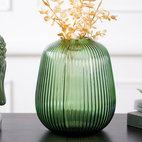 Emerald Green Small Ribbed Vase