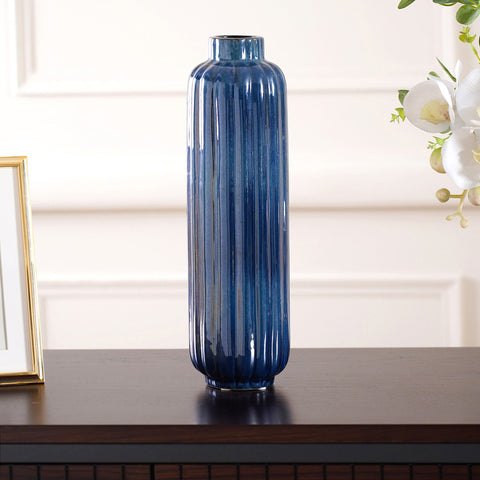 Blue Sapphire Ribbed Large Vase