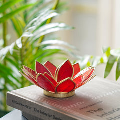 Ruby Red 21 Shells Lotus Capiz T-Light Holder